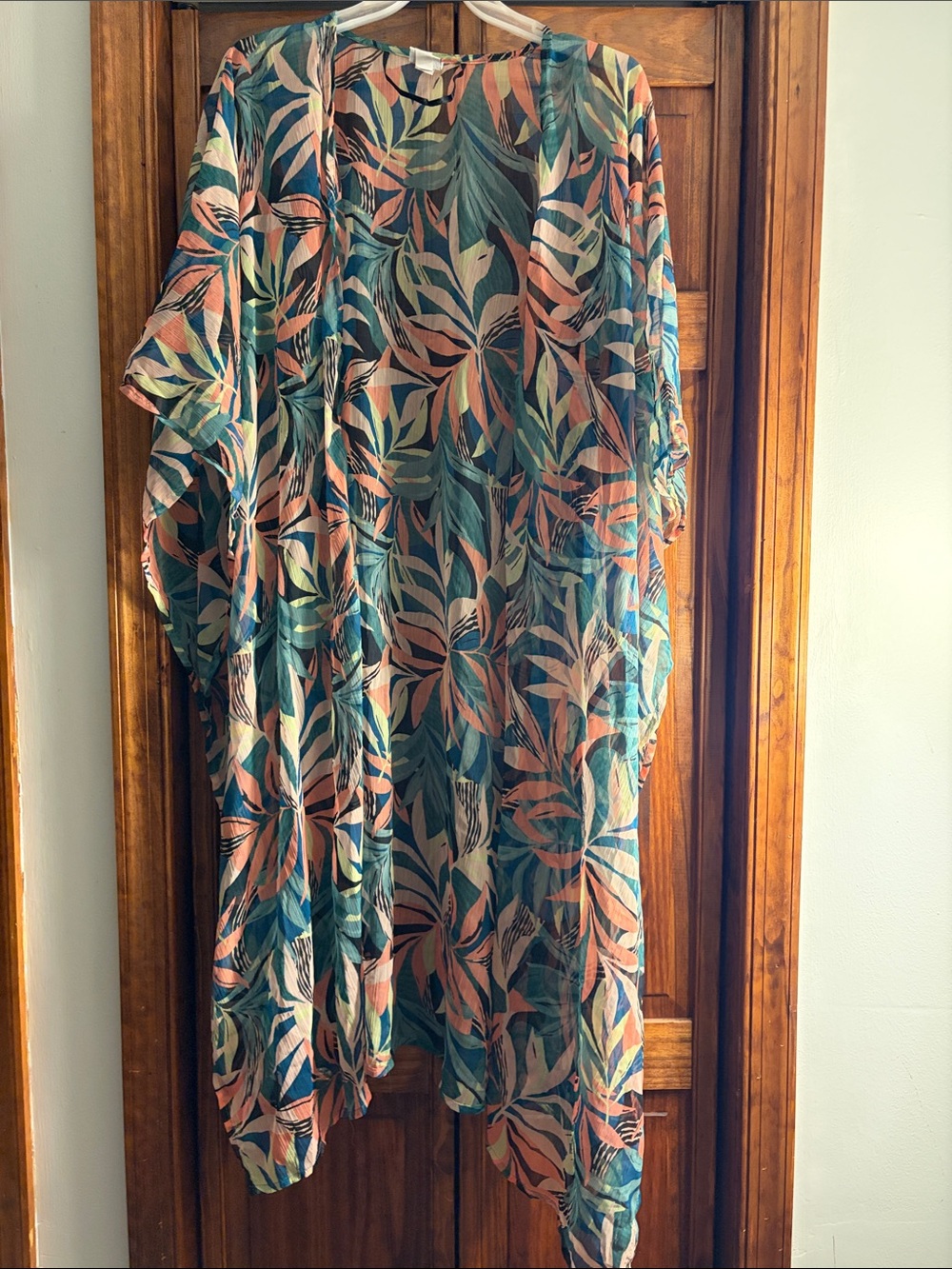 Cover-up Tropical Leaf Print Sheer Kimono - Multi Color - Picture 3 of 4